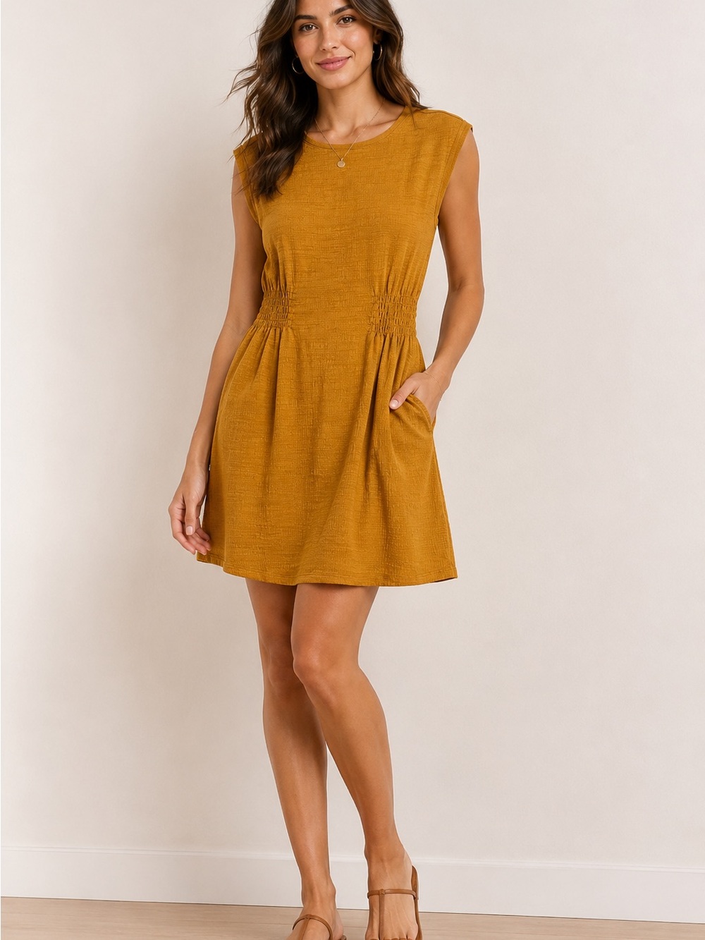 Z Supply Mustard Sleeveless Midi Dress with Smocked Waist NWT Medium